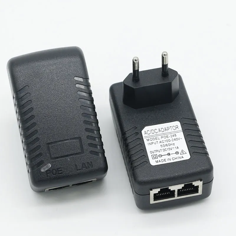 15V 1A Pemasangan Dinding Euro Plug Ethernet POE Injector