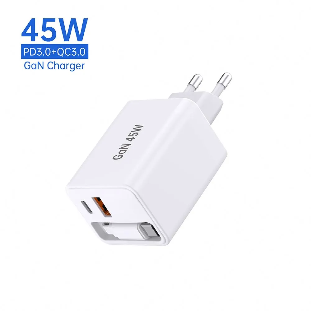 45W EU AC Plug PD Charger dengan kabel jenis C ditarik balik