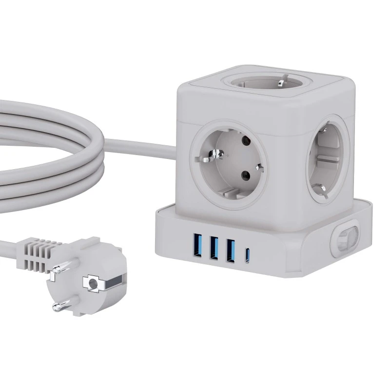 Soket Pelindung Menara Lonjakan Pengecasan Pantas 5-Outlet