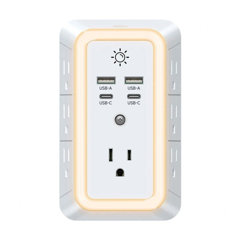 Jalur Kuasa AS 7-Outlet dengan Lampu Malam LED