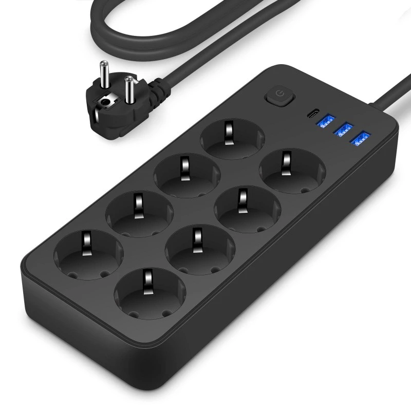 Jalur Kuasa Standard EU 8 AC dengan 4 Port USB