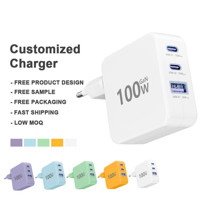 Pengecas Cepat PD 3.0 100W Jenis C UK US AU EU Pengecas Dinding Serasi