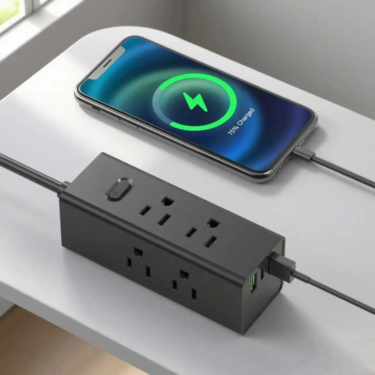 Jalur Kuasa AS dengan Kord Sambungan Palam Rata USB Jalur Kuasa Perjalanan